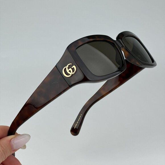 Gucci GG1403S 002 BRAND NEW SUnglasses Dark Havana Brown Unisex Rectangle - Picture 5 of 13